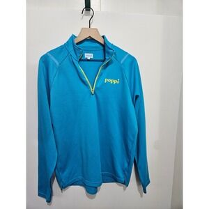 Poppi Womens Quarter Zip Pullover Blue Lime Green Performance Mock Neck Size M